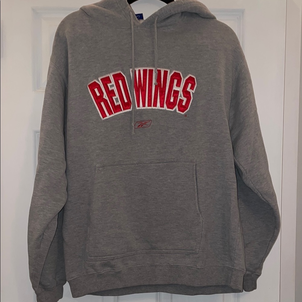 Reebok Gray Red Sweater with Bold Red Wings Logo